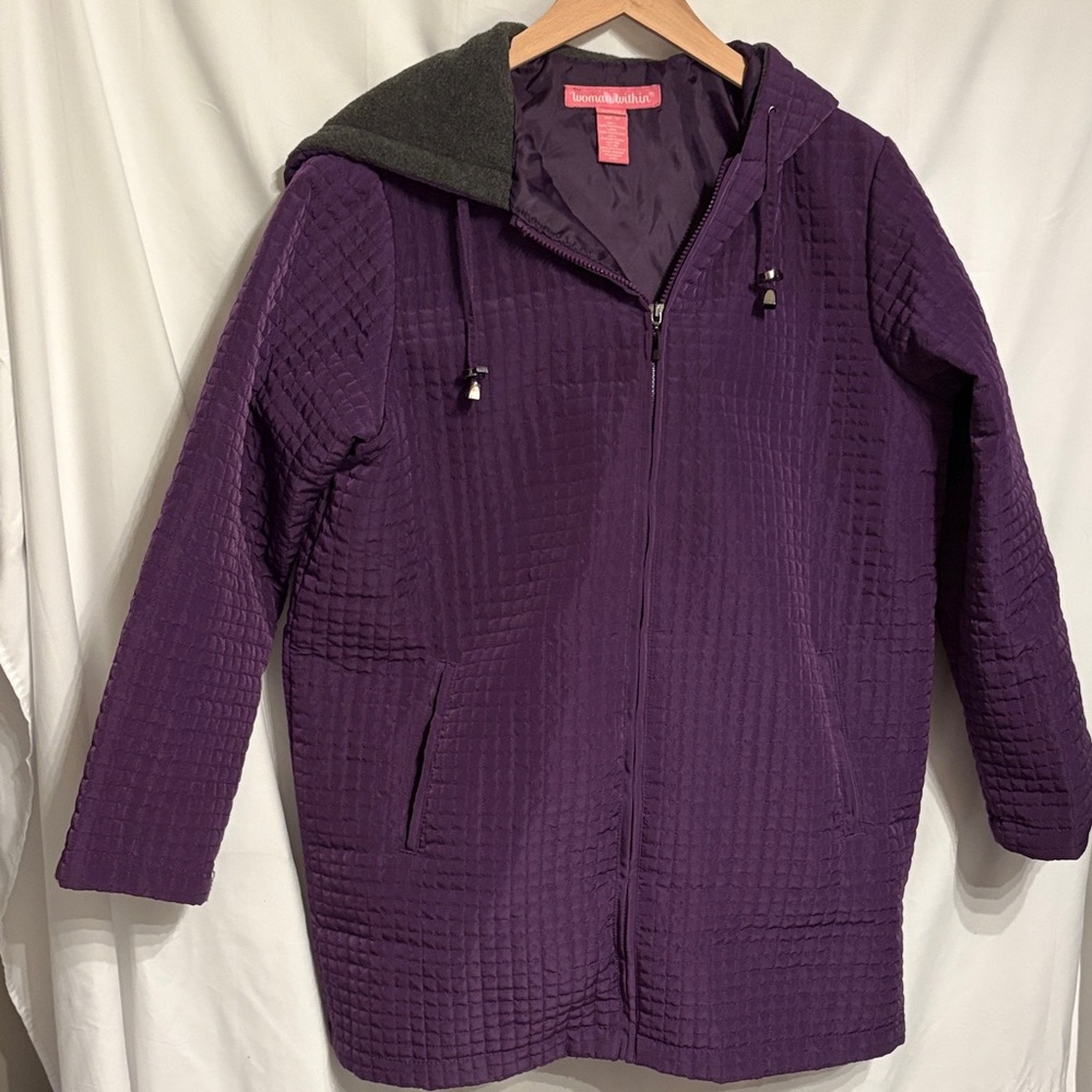 Woman Within Purple Quilted Hooded Coat SZ M